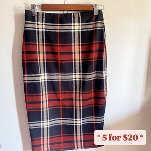 SHEIN // Red and Black Plaid Pencil Skirt